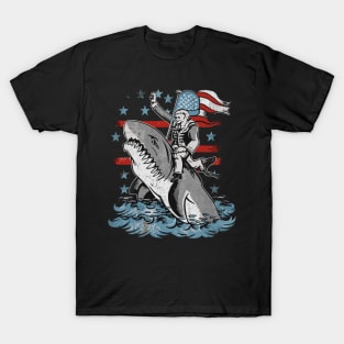 George Washington Riding Shark Funny July 4th American Flag T-Shirt